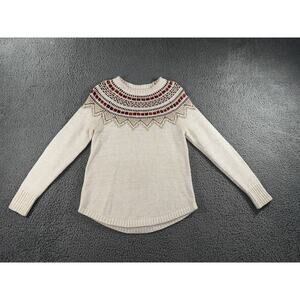 Loft Sweater Women Small Petites Shimmer Fair Isle Long Sleeve Holiday